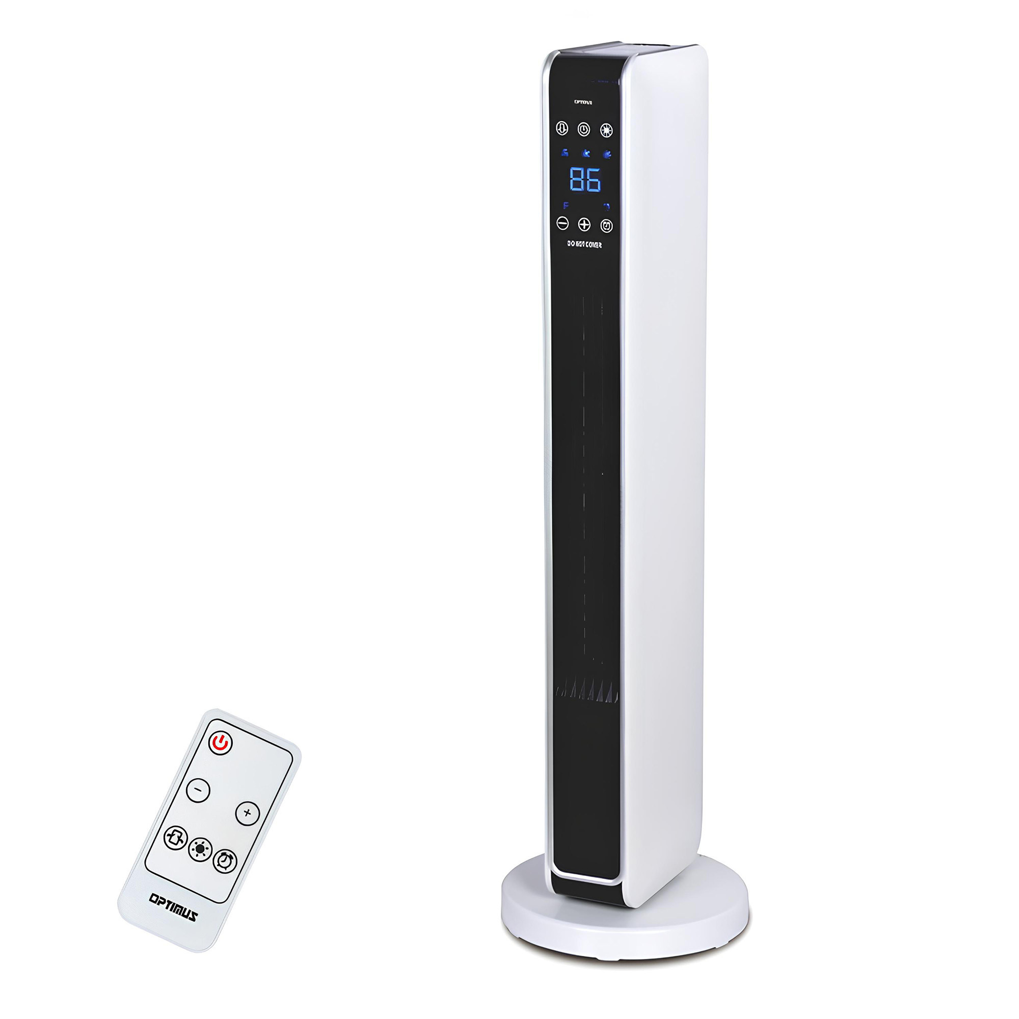 Optimus H-7329 1500 Watts 29" Oscillating Tower Heater, Digital Remote Control, 8-Hours Timer and 50-95°F Temperature Setting and Display, 75° Oscillation, Thermal Cut-Off Safety Switch, Overheat Protection Circuit, Space Sa